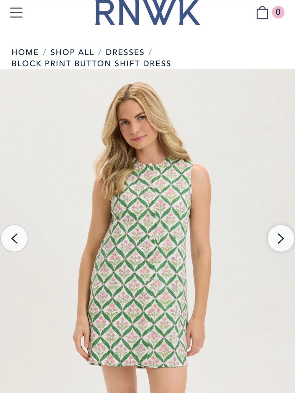 RNWK Green & Pink Block-Print Sleeveless Mini Dress, NWT*